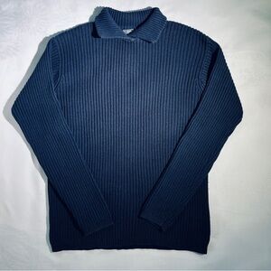 Vintage Woodstock Int’l By Bernard Collared Navy Ribbed Cotton Sweater